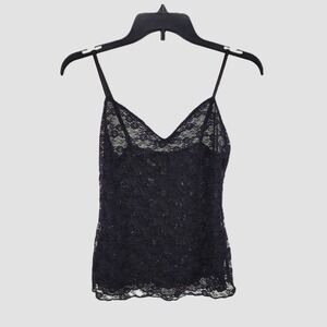 John Galt PacSun One Size Black Floral Lace Cami Top Adjustable Straps Stretch